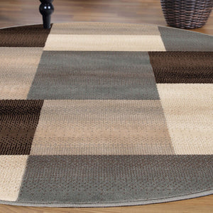 HomeRoots 7' Versatile Gray Tan Brown Patchwork Area Rug for High-Traffic Spaces - Durable & Stain Resistant 8' Round 486859