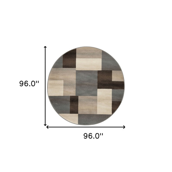 HomeRoots 7' Versatile Gray Tan Brown Patchwork Area Rug for High-Traffic Spaces - Durable & Stain Resistant 8' Round 486859