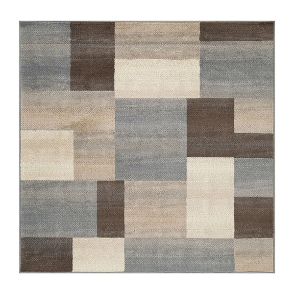 Homeroots 8' Square Grey Square Patchwork Power Loom Stain Resistant Area Rug  Polypropylene 486864