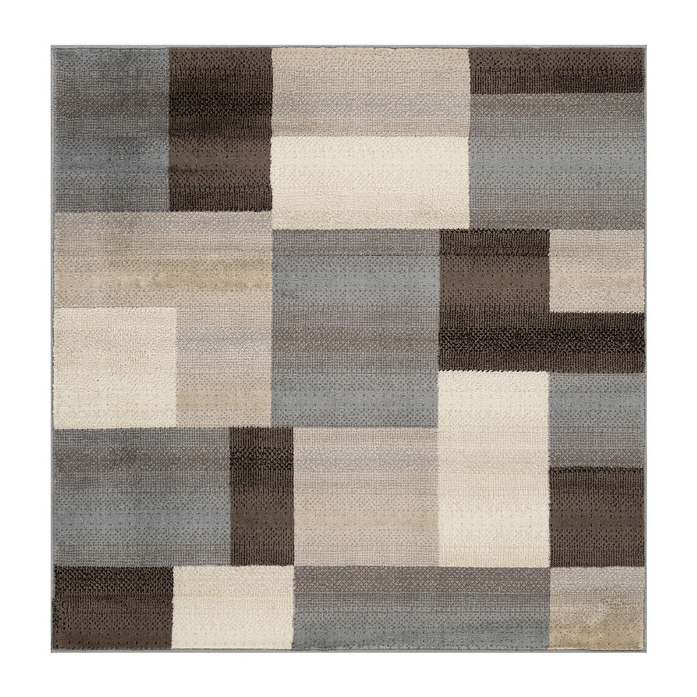 Homeroots 8' Square Grey-brown Square Patchwork Power Loom Stain Resistant Area Rug  Polypropylene 486865