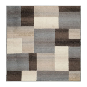 Homeroots 8' Square Grey-brown Square Patchwork Power Loom Stain Resistant Area Rug  Polypropylene 486865
