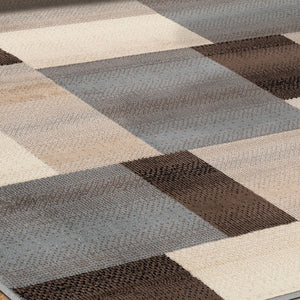 Homeroots 8' Square Grey-brown Square Patchwork Power Loom Stain Resistant Area Rug  Polypropylene 486865