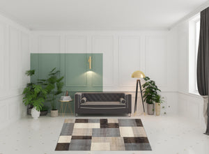 Homeroots 8' Square Grey-brown Square Patchwork Power Loom Stain Resistant Area Rug  Polypropylene 486865