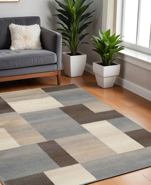 HomeRoots 8' Cozy Gray Tan and Brown Patchwork Rug - Durable, Stain-Resistant Design for Modern Homes 8' Square 486865