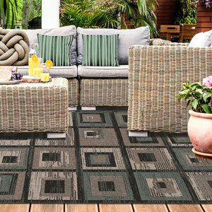 Homeroots 5' X 8' Color Block Beige And Teal Checkered Stain Resistant Area Rug  Polypropylene 486871