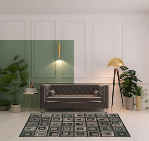 Homeroots 5' X 8' Color Block Beige And Teal Checkered Stain Resistant Area Rug  Polypropylene 486871