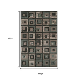 Homeroots 5' X 8' Color Block Beige And Teal Checkered Stain Resistant Area Rug  Polypropylene 486871