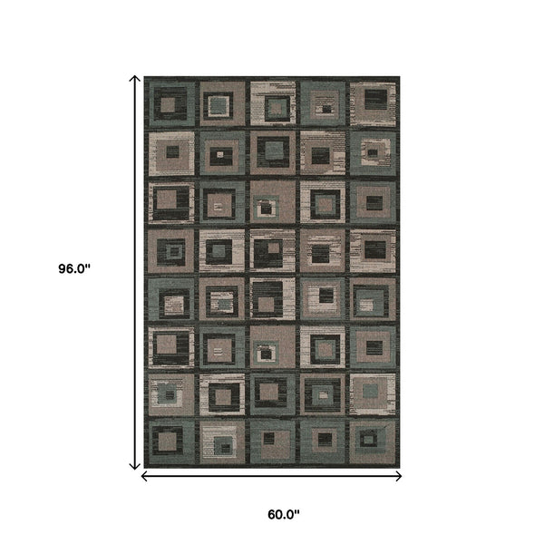 Homeroots 5' X 8' Color Block Beige And Teal Checkered Stain Resistant Area Rug  Polypropylene 486871