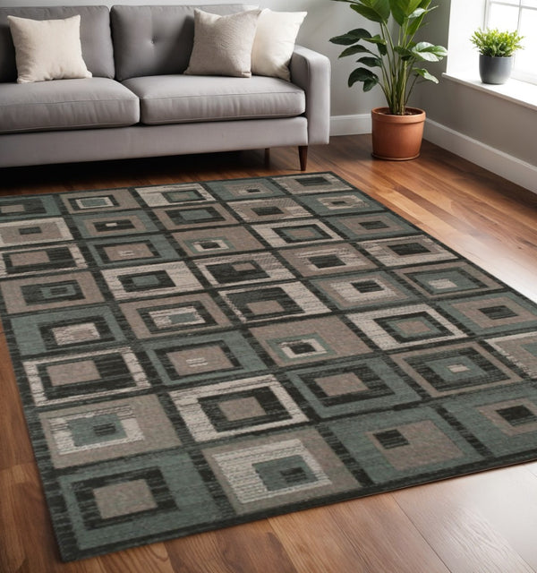 HomeRoots 5' Blue and Beige Checkered Area Rug – Durable, Stain-Resistant Design for High-Traffic Spaces 5' X 8' 486871