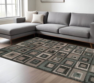 HomeRoots 5' Blue and Beige Checkered Area Rug – Durable, Stain-Resistant Design for High-Traffic Spaces 8' X 10' 486872