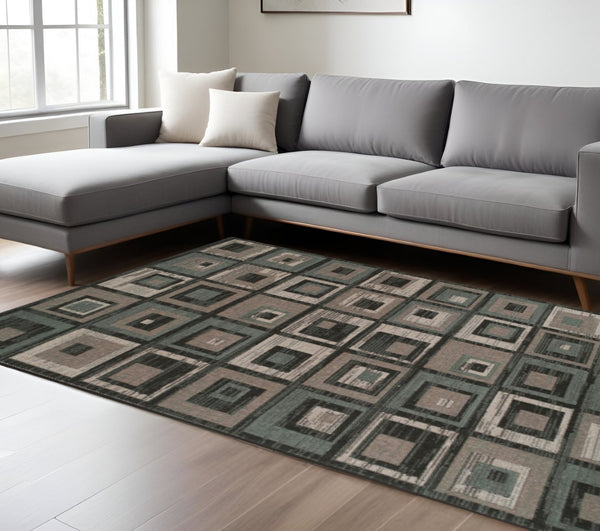 HomeRoots 5' Blue and Beige Checkered Area Rug – Durable, Stain-Resistant Design for High-Traffic Spaces 8' X 10' 486872