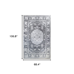 Homeroots 5' X 8' Charcoal Medallion Stain Resistant Area Rug  Polyester 486880