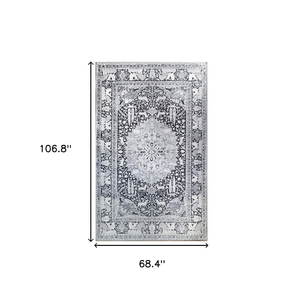 Homeroots 5' X 8' Charcoal Medallion Stain Resistant Area Rug  Polyester 486880