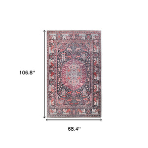 Homeroots 5' X 8' Garnet Red Medallion Stain Resistant Area Rug  Polyester 486881