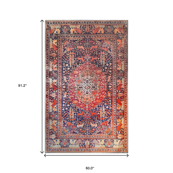 Homeroots 5' X 7' Brown Medallion Stain Resistant Area Rug  Polyester 486882