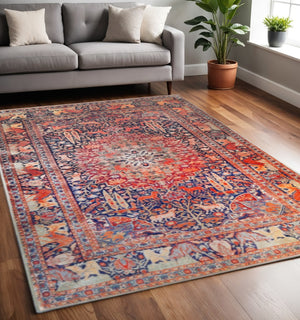 HomeRoots 6' Transitional Medallion Area Rug in Rich Brown, Black & Brick Red - Durable & Easy Care Design 5' X 8' 486882