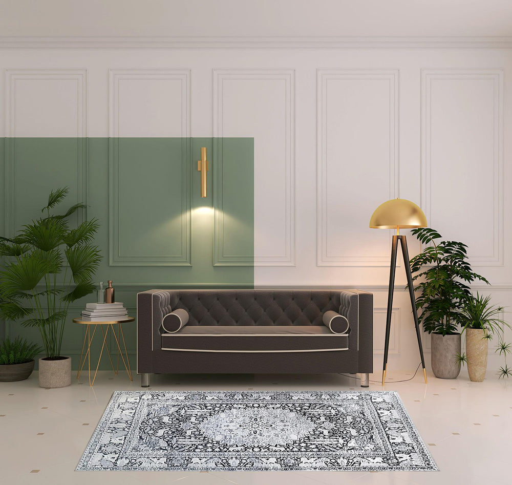 Homeroots 5' X 7' Charcoal Medallion Stain Resistant Area Rug  Polyester 486883