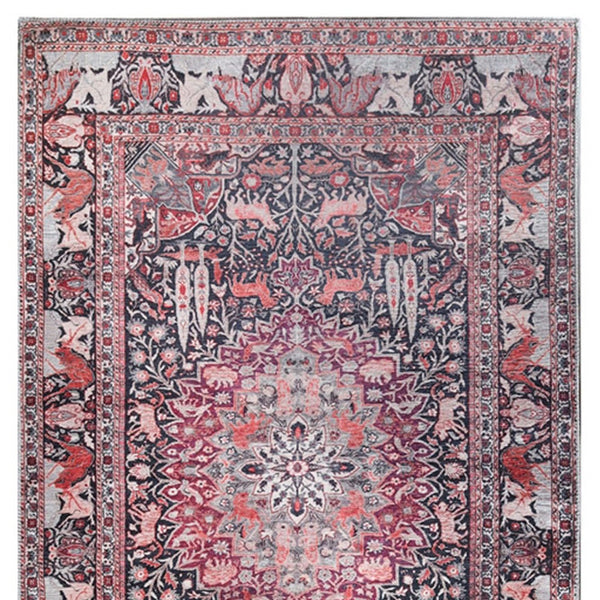 Homeroots 5' X 7' Garnet Red Medallion Stain Resistant Area Rug  Polyester 486884