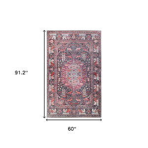 Homeroots 5' X 7' Garnet Red Medallion Stain Resistant Area Rug  Polyester 486884