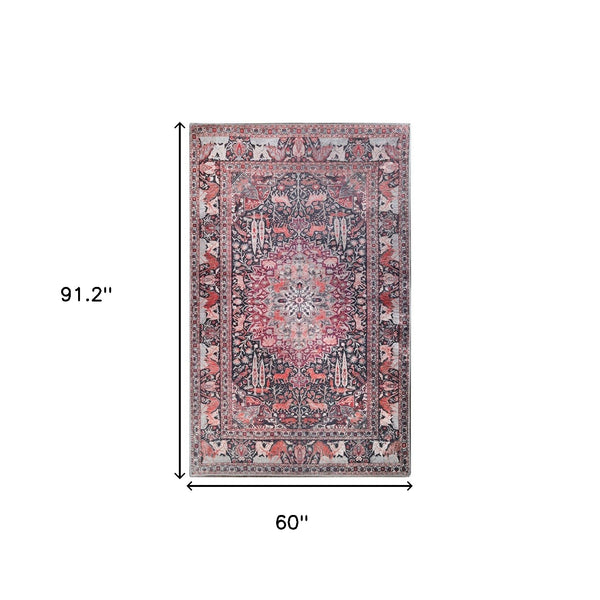Homeroots 5' X 7' Garnet Red Medallion Stain Resistant Area Rug  Polyester 486884