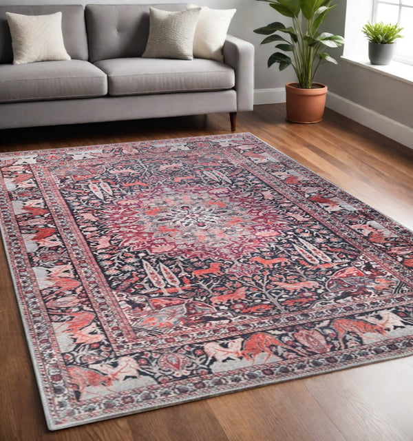 Homeroots 5' X 7' Garnet Red Medallion Stain Resistant Area Rug  Polyester 486884