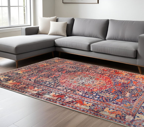 HomeRoots 6' Transitional Medallion Area Rug in Rich Brown, Black & Brick Red - Durable & Easy Care Design 8' X 10' 486885