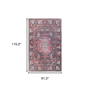 Homeroots 7' X 9' Garnet Red Medallion Stain Resistant Area Rug  Polyester 486887