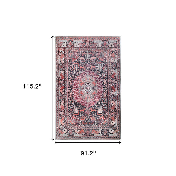Homeroots 7' X 9' Garnet Red Medallion Stain Resistant Area Rug  Polyester 486887
