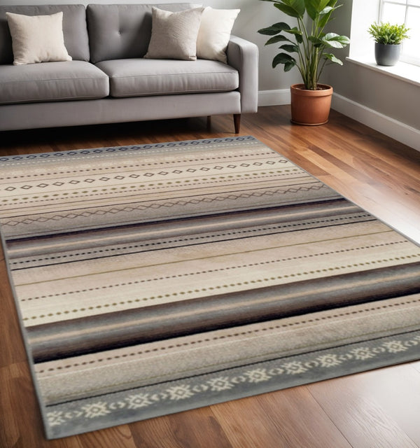 HomeRoots 8' Modern Geometric Area Rug in Gray, Brown, and Ivory - Stain-Resistant, Durable, Easy Care Design 8' X 10' 486894