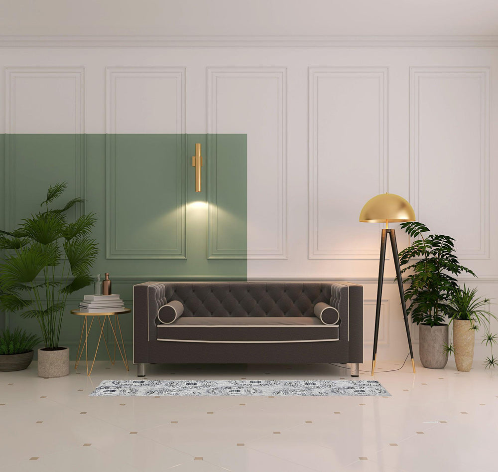 Homeroots 8' Silver And Gray Geometric Medallion Stain Resistant Runner Rug  Microfiber 486896