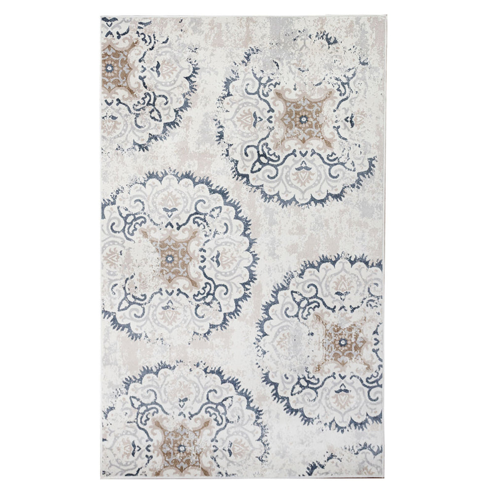 Homeroots 5' X 8' Ivory Geometric Medallion  Stain Resistant Area Rug  Microfiber 486897