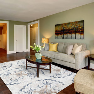 Homeroots 5' X 8' Ivory Geometric Medallion  Stain Resistant Area Rug  Microfiber 486897