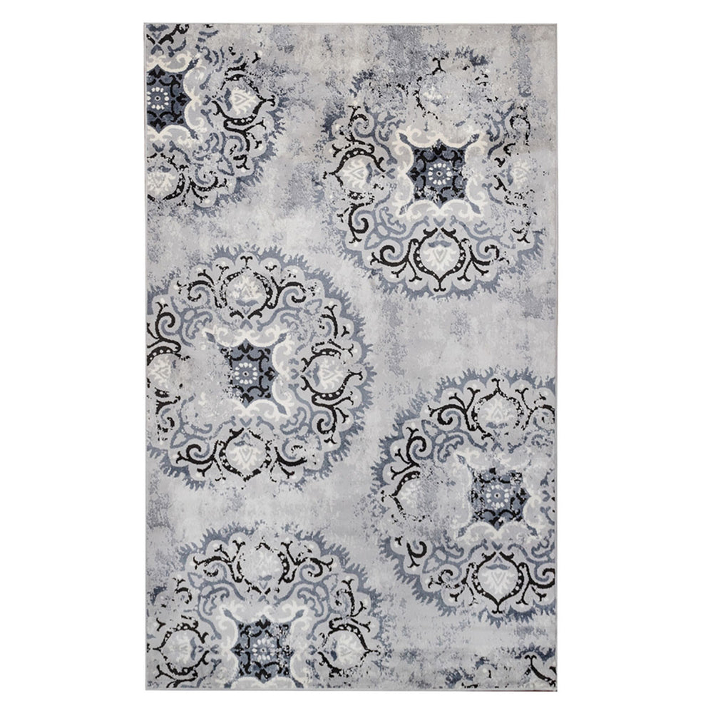 Homeroots 5' X 8' Silver And Gray Geometric Medallion Stain Resistant Area Rug  Microfiber 486898
