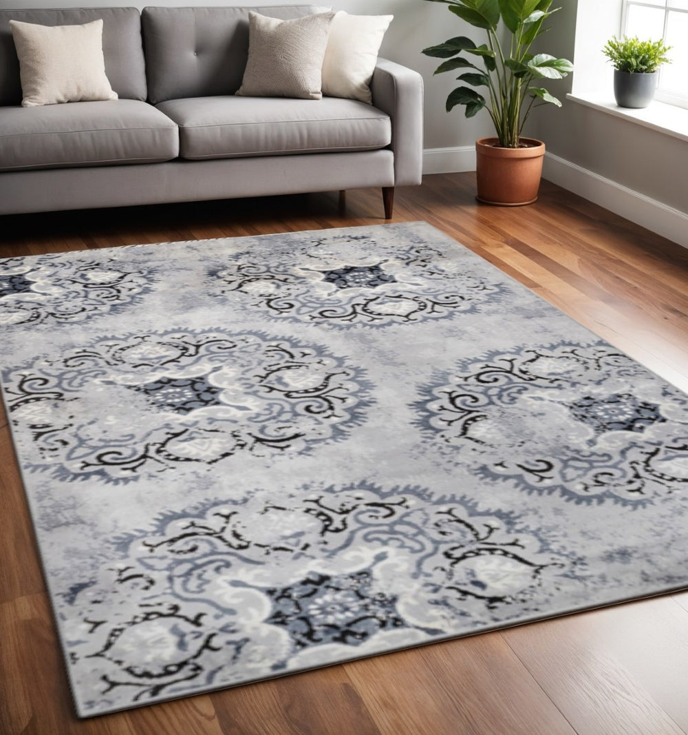HomeRoots 5' Gray and Silver Geometric Area Rug - Soft, Stylish, and Durable for Modern Living Spaces 5' X 8' 486898