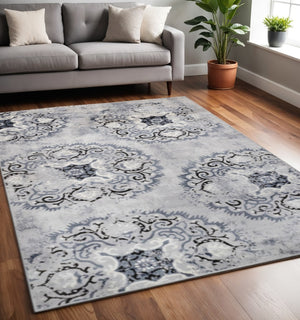 HomeRoots 5' Gray and Silver Geometric Area Rug - Soft, Stylish, and Durable for Modern Living Spaces 5' X 8' 486898