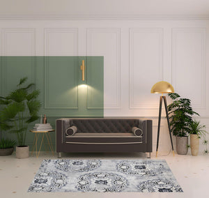 Homeroots 5' X 8' Silver And Gray Geometric Medallion Stain Resistant Area Rug  Microfiber 486898