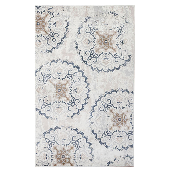 Homeroots 8' X 10' Ivory Geometric Medallion Stain Resistant Area Rug  Microfiber 486899