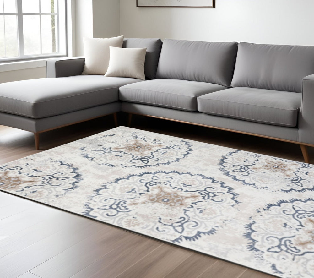 HomeRoots 8' Contemporary Ivory Gray and Brown Geometric Area Rug for Stylish Living Room and Bedroom Décor 8' X 10' 486899