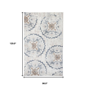 Homeroots 8' X 10' Ivory Geometric Medallion Stain Resistant Area Rug  Microfiber 486899