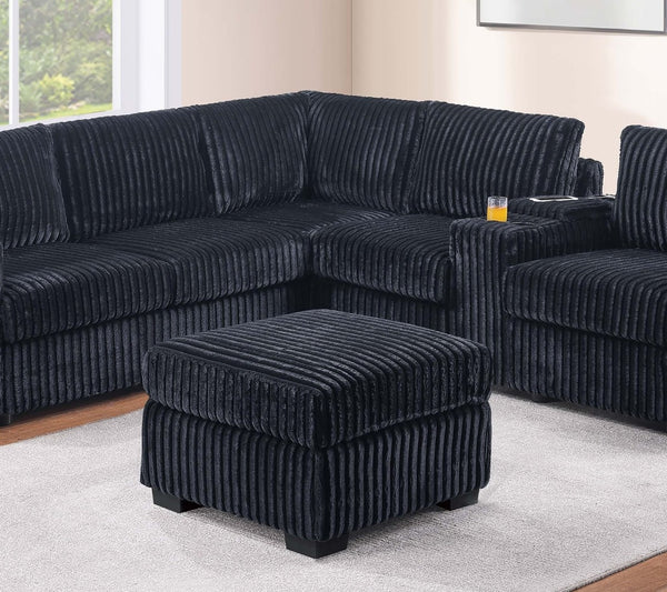 English Elm Contemporary Corduroy L-shaped Sectional with Usb Console Ottoman Included Black B011S02217