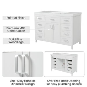 English Elm Christopher Knight Home® - 48" Bathroom Vanity with Sink Combo | 2 Doors 8 Soft-Close Drawers, Resin Top, Pine Legs White N759S337621K