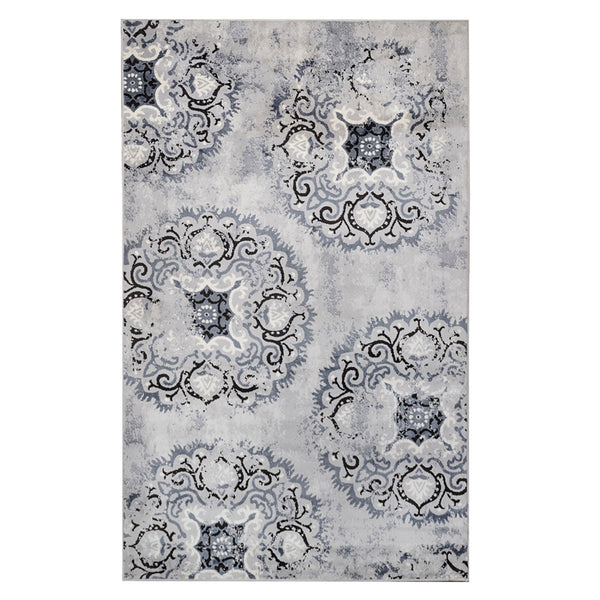 Homeroots 8' X 10' Silver And Gray Geometric Medallion Stain Resistant Area Rug  Microfiber 486900