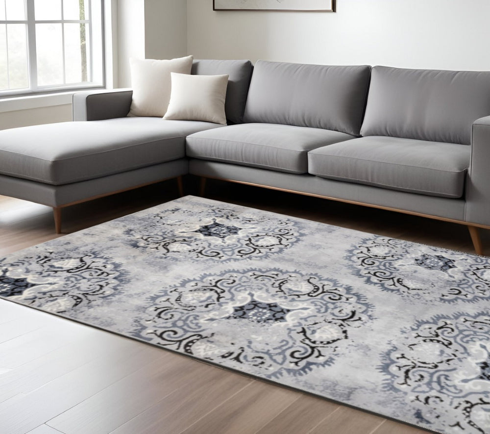 HomeRoots 8' Gray and Silver Geometric Area Rug - Stylish, Durable Design for Modern Living Spaces and Versatile Décor 8' X 10' 486900