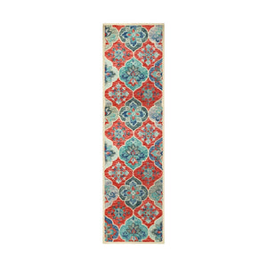 HomeRoots 8' Wool Geometric Hand-Tufted Runner Rug in Blue and Beige for Modern Hallways and High-Traffic Areas 8' Runner 486901