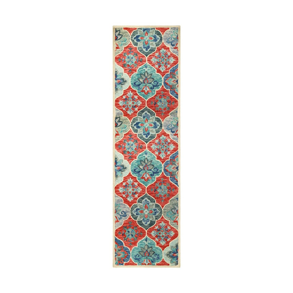 HomeRoots 8' Wool Geometric Hand-Tufted Runner Rug in Blue and Beige for Modern Hallways and High-Traffic Areas 8' Runner 486901