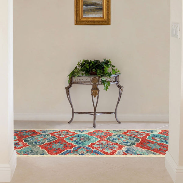 HomeRoots 8' Wool Geometric Hand-Tufted Runner Rug in Blue and Beige for Modern Hallways and High-Traffic Areas 8' Runner 486901