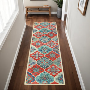 HomeRoots 8' Wool Geometric Hand-Tufted Runner Rug in Blue and Beige for Modern Hallways and High-Traffic Areas 8' Runner 486901