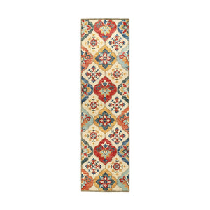 HomeRoots 8' Blue and Ivory Geometric Wool Runner Rug – Hand-Tufted Artisanal Design for Modern Spaces 8' Runner 486902