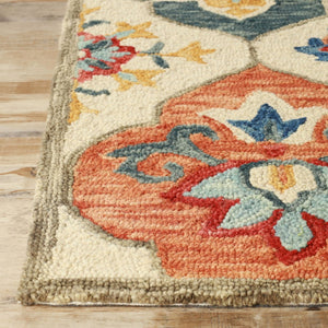 HomeRoots 8' Blue and Ivory Geometric Wool Runner Rug – Hand-Tufted Artisanal Design for Modern Spaces 8' Runner 486902