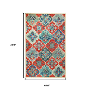Homeroots 4' X 6' Blue And Rust Wool Geometric Tufted Stain Resistant Area Rug  Wool 486903